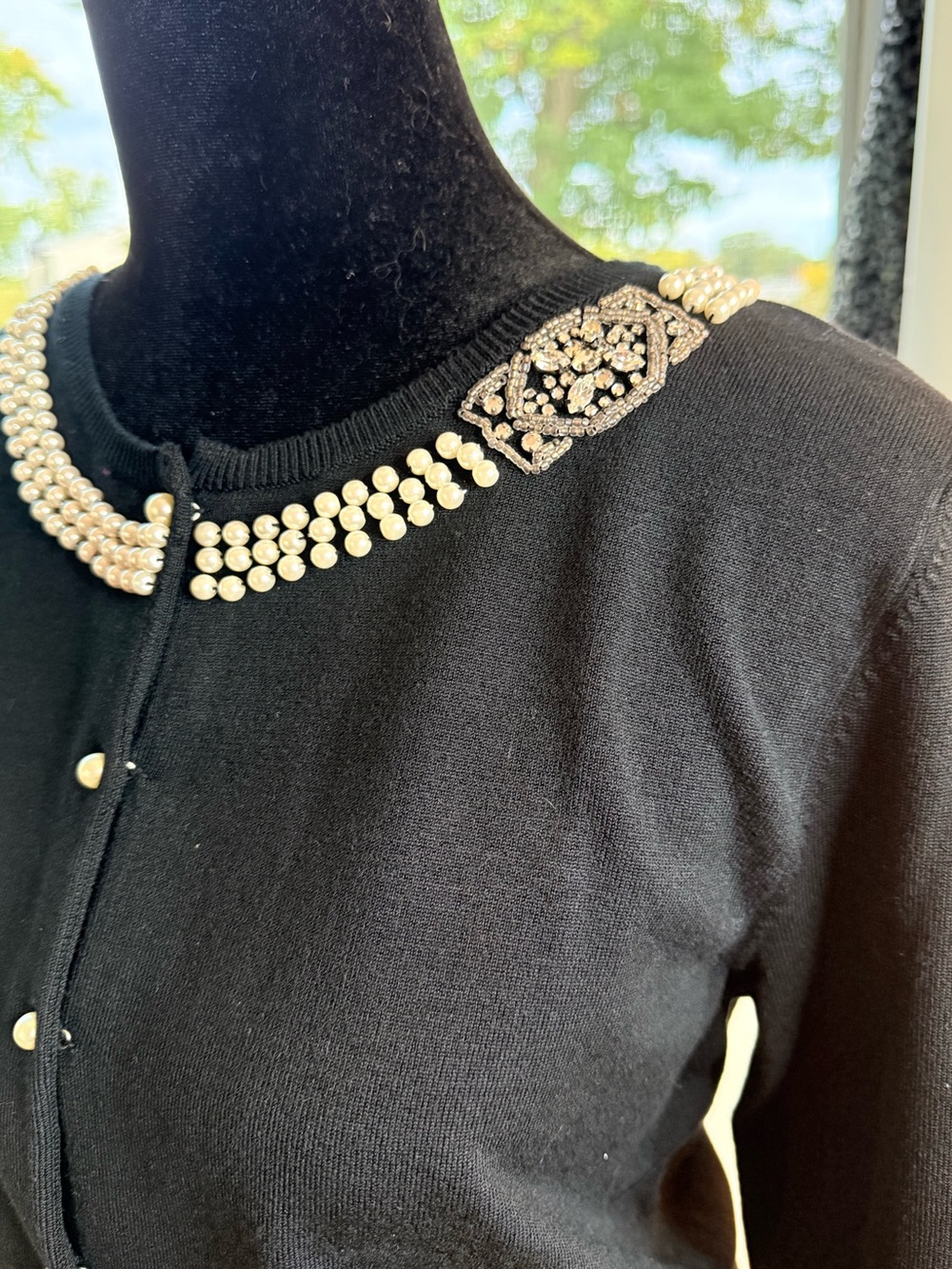Vintage NWT LACE black cardigan 50’s inspired silk blend pearl rhinestones chic - Picture 4 of 11